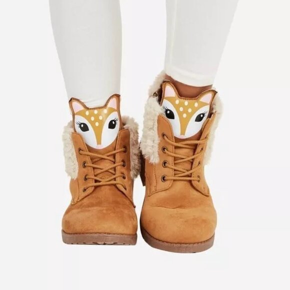 Fabkids Fur Lined Deer Face Boots Little Girls Size 13 NEW - Picture 1 of 12